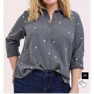 Torrid Cotton daisy Embroidered Button-Front Shirt‎